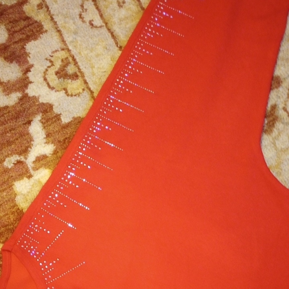 Adrienne Vittadini Vibrant Red Crew Neck Sweater with Bling!! - Picture 6 of 8